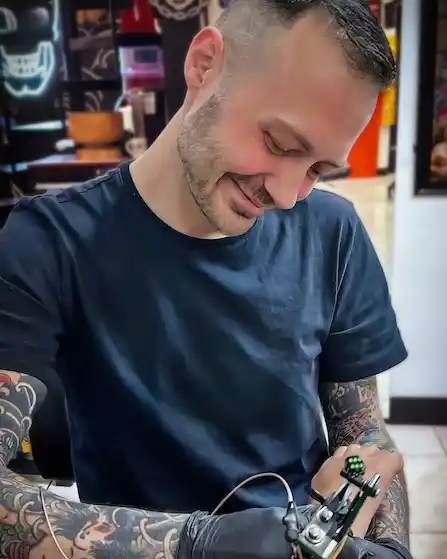 Portrait of Dustin Gormley, tattoo artist based in Waikiki, Hawaii